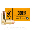 Cheap 380 Auto Ammo For Sale - 95 Grain FMJ Ammunition in Stock by Browning - 50 Rounds
