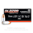 9mm Ammo For Sale - 147 gr TMJ - CCI Clean Fire 9mm Luger Ammunition In Stock - 50 Rounds