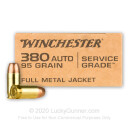 Cheap 380 Auto Ammo For Sale - 95 Grain FMJ Ammunition in Stock by Winchester Service Grade - 50 Rounds