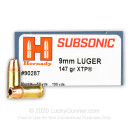 Bulk 9mm Ammo For Sale - 147 Grain JHP XTP Ammunition in Stock by Hornady Subsonic - 250 Rounds