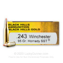 Premium 243 Ammo For Sale - 95 Grain SST Polymer Tip Ammunition in Stock by Black Hills Gold - 20 Rounds