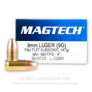 9mm Luger Subsonic Ammo For Sale - 147 gr FMJ - Magtech Ammunition In Stock