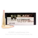 Premium 6.5 Grendel Ammo For Sale - 123 Grain ELD Match Ammunition in Stock by Hornady Match - 20 Rounds