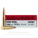 Premium 308 Ammo For Sale - 168 Grain HPBT Ammunition in Stock by Sellier & Bellot Match - 20 Rounds