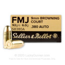 380 Auto Ammo In Stock - 92 gr FMJ - 380 ACP Ammunition by Sellier & Bellot For Sale - 50 Rounds