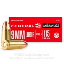 9mm Ammo For Sale - 115 Grain FMJ - Federal American Eagle Ammunition In Stock - 50 Rounds