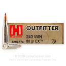 Premium 243 Ammo For Sale - 80 Grain CX Ammunition in Stock by Hornady Outfitter - 20 Rounds