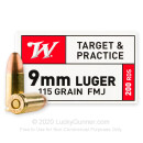 Bulk 9mm Luger - 115gr Range Pack FMJ - Winchester - 200 Rounds