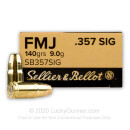 357 Sig Ammo - 140 gr FMJ - Sellier Bellot - 50 Rounds