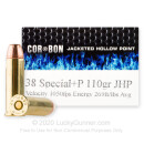Premium 38 Special +P Ammo For Sale - 110 Grain JHP Ammunition in Stock by Corbon - 20 Rounds