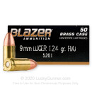 9mm Ammo For Sale - 124 gr FMJ - CCI Blazer Brass Ammunition For Sale