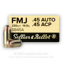 Sellier & Bellot 45 ACP Ammo In Stock - 230 Grain FMJ 45 Auto Ammunition For Sale