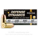 Cheap 45 ACP Ammo For Sale - 200 Grain JHP Ammunition in Stock by Fiocchi - 50 Rounds