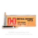 Premium 223 Rem Ammo For Sale - 73 Grain FTX Ammunition in Stock by Hornady Critical Defense - 20 Rounds