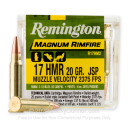 Premium 17 HMR Ammo For Sale - 20 Grain JSP Ammunition in Stock by Remington Magnum Rimfire - 50 Rounds