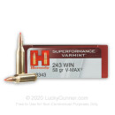 Premium 243 Ammo For Sale - 58 Grain V-Max Polymer Tip Ammunition in Stock by Hornady Superformance Varmint - 20 Rounds