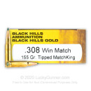 Premium 308 Ammo For Sale - 155 Grain TMK Ammunition in Stock by Black Hills Gold - 20 Rounds