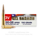 Cheap 30-06 Ammo For Sale - 150 Grain FMJ M2 Ball Ammunition in Stock by Winchester M1 Garand - 20 Rounds