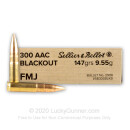 Cheap 300 AAC Blackout Ammo For Sale - 147 Grain FMJ Ammunition in Stock by Sellier & Bellot - 20 Rounds