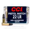 Premium 22 LR Ammo For Sale - 40 gr LRN Pistol Match - CCI Ammunition In Stock - 50 Rounds