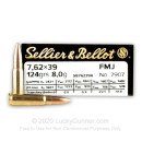 Brass Cased 7.62x39 Ammo In Stock - 123 gr FMJ - 7.62x39 Ammunition by Sellier & Bellot For Sale - 20 Rounds