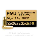 25 ACP - 50 gr FMJ - Sellier & Bellot - 50 Rounds