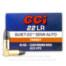 Cheap 22 LR Ammo For Sale - 45 Grain LRN Ammunition in Stock by CCI Quiet-22 Semi-Auto - 50 Rounds