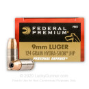 9mm Ammo - 124 gr Hydra Shok JHP -  Federal Ammunition - 20 Rounds