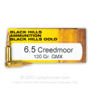 Premium 6.5 Creedmoor Ammo For Sale - 120 Grain GMX Ammunition in Stock by Black Hills Gold - 20 Rounds