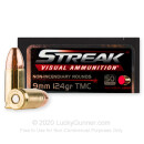 Premium 9mm Ammo For Sale - 124 Grain TMJ Non-Incendiary Visual Tracer Ammunition in Stock by Ammo Inc. Streak - 50 Rounds