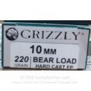 Grizzly 10mm Ammo For Sale - 220gr Hard Cast FP - 20 Rounds