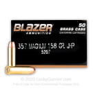 357 Magnum Ammo For Sale - 158 gr JHP Blazer Brass Ammo In Stock - 50 Rounds