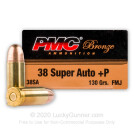Bulk 38 Super +P Ammo For Sale - 130 Grain FMJ Ammunition in Stock by PMC Bronze - 1000 Rounds