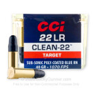 Premium 22 LR Ammo For Sale - 40 Grain Poly-Coated LRN Ammunition in Stock by CCI Clean-22 - 100 Rounds