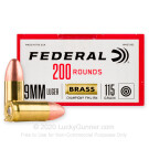 Cheap 9mm Ammo For Sale - 115 Grain FMJ Ammunition in Stock by Federal Champion Training - 200 Rounds