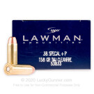 Premium 38 Special +P Ammo For Sale - 158 Grain TMJ Ammunition in Stock by Speer Lawman Clean-Fire - 50 Rounds