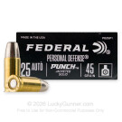 25 ACP - 45 Grain Jacketed Solid - Federal Punch - 20 Rounds