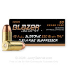 45 ACP - 230 Grain TMJ - Blazer Brass Clean-Fire Suppressor - 500 Rounds