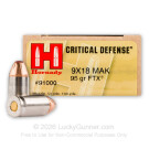 9mm Makarov - 95 Grain FTX - Hornady Critical Defense - 25 Rounds