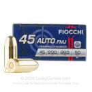 45 ACP - 230 Grain FMJ - Fiocchi - 50 Rounds