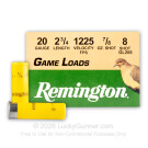 20 ga - 2-3/4" Lead Shot - 7/8 oz. - #8 -  Remington Game Load - 25 Rounds