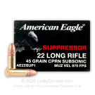 22 LR - 45 Grain Copper Plated Round Nose - Suppressor - Federal American Eagle - 50 Rounds
