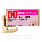 9mm - 100 Grain FTX - Hornady Critical Defense Lite - 25 Rounds