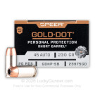 45 ACP - 230 gr JHP - Speer Gold Dot - Short Barrel - 20 Rounds 