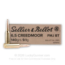 6.5 Creedmoor - 140 gr FMJBT - Sellier & Bellot - 20 Rounds