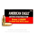 9mm - 124 Grain TMJ - Federal American Eagle - Non-Tox - 1000 Rounds