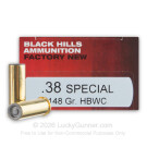 38 Special – 148 Grain Hollow Base Wadcutter - Black Hills - 500 Rounds