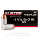45 ACP - 230 Grain FMJ - Blazer Aluminum - 50 Rounds