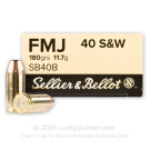 40 S&W - 180 Grain FMJ - Sellier & Bellot - 1000 Rounds