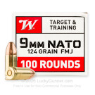 9mm NATO - 124 Grain FMJ - Winchester - 100 Rounds
